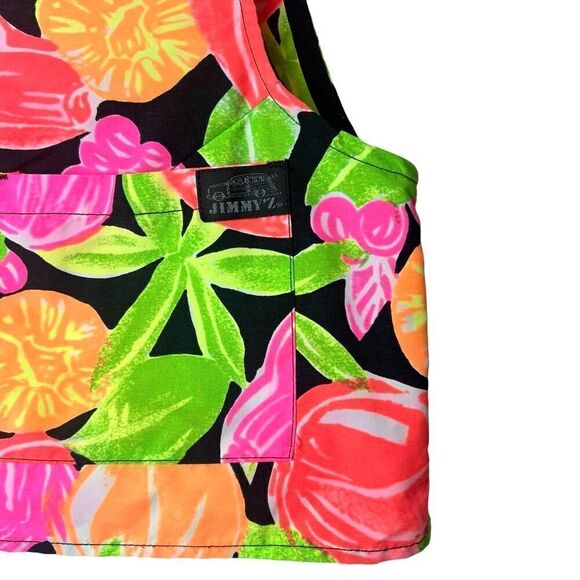 Vintage 80s JIMMY'Z Neon Tropical Floral Cropped Sleeveless Top Sz M - Picture 3 of 9